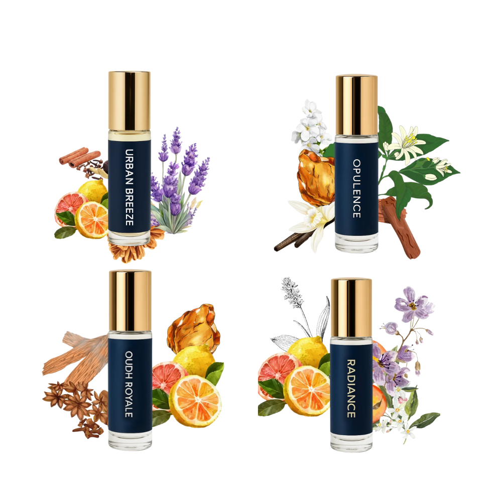 Scent Curry Premium Attar Gift Set – Oudh Royale, Urban Breeze, Opulence & Radiance | Luxurious Perfume Oils (4 x 6ml)